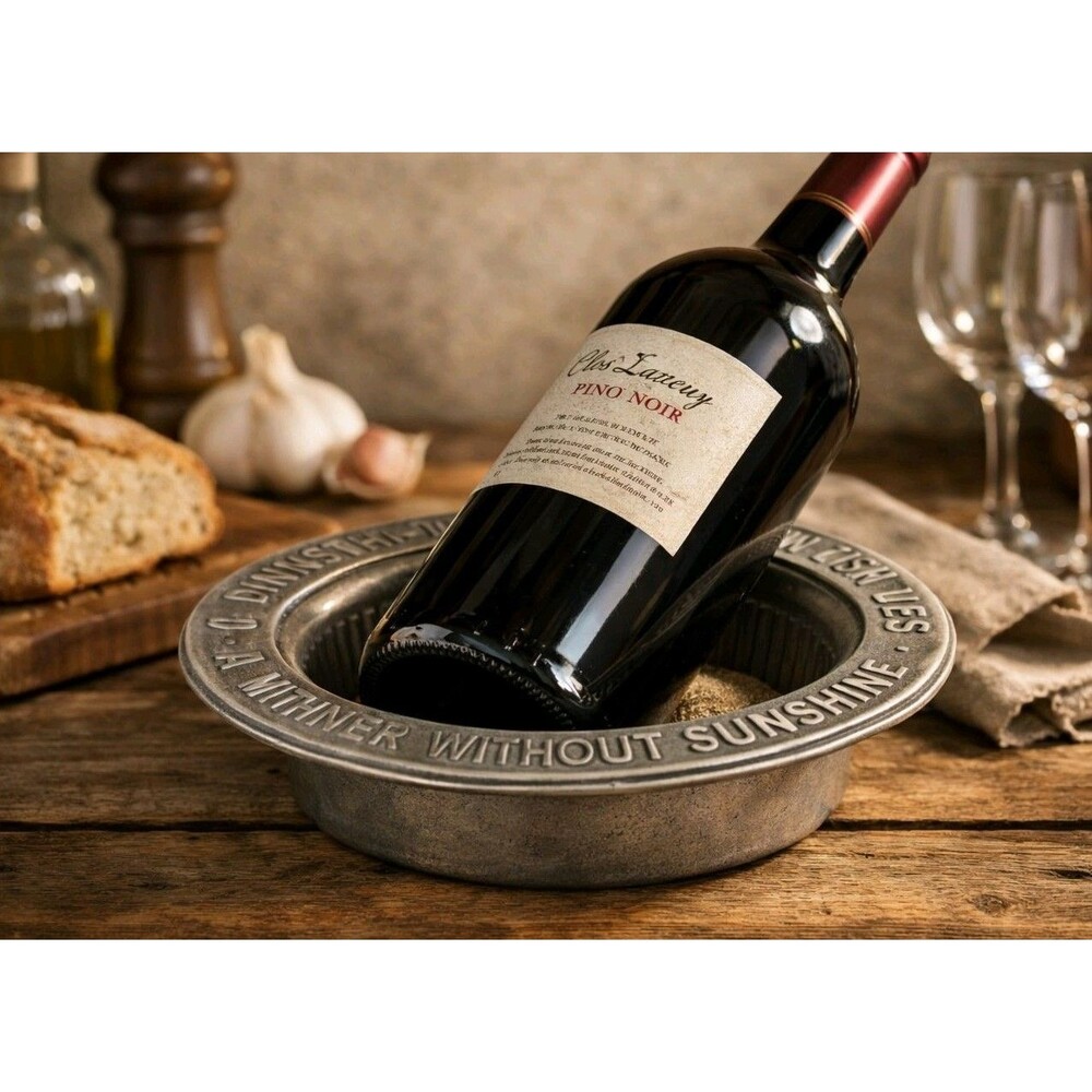 Vtg Craft American Bon Chef Wine Bottle Coaster Pewter Glo Metal Cork Insert 8"